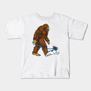 Funny Bigfoot Sasquatch Walking French Bulldog Kids T-Shirt